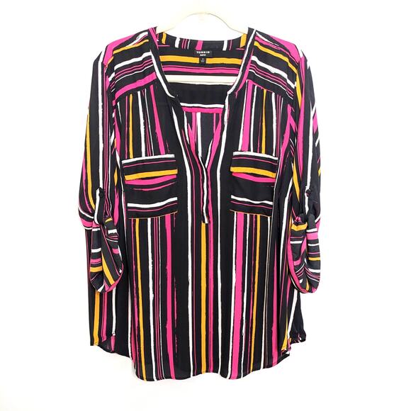torrid Tops - Torrid Womens 3X Top Harper Georgette Pullover 3/4 Sleeve Stripes Pink